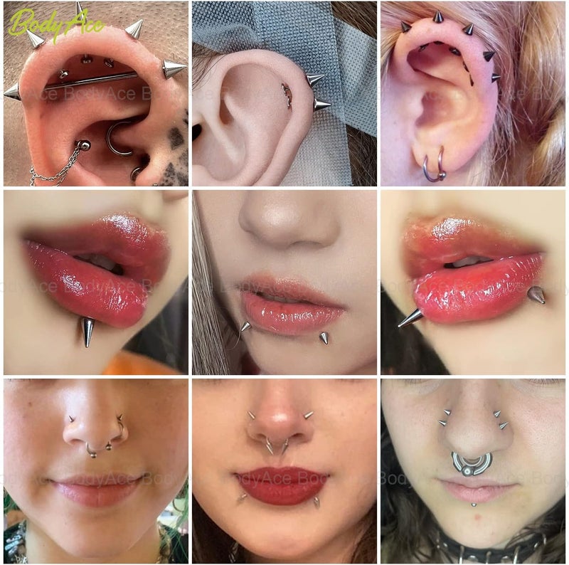 BodyAce 16G Spike Flact Back Earrings Cartilage Lip Rings, Stainless Steel Daith Helix Tragus Studs, Rook Lobe Lip Piercing for Women Men - Image 4